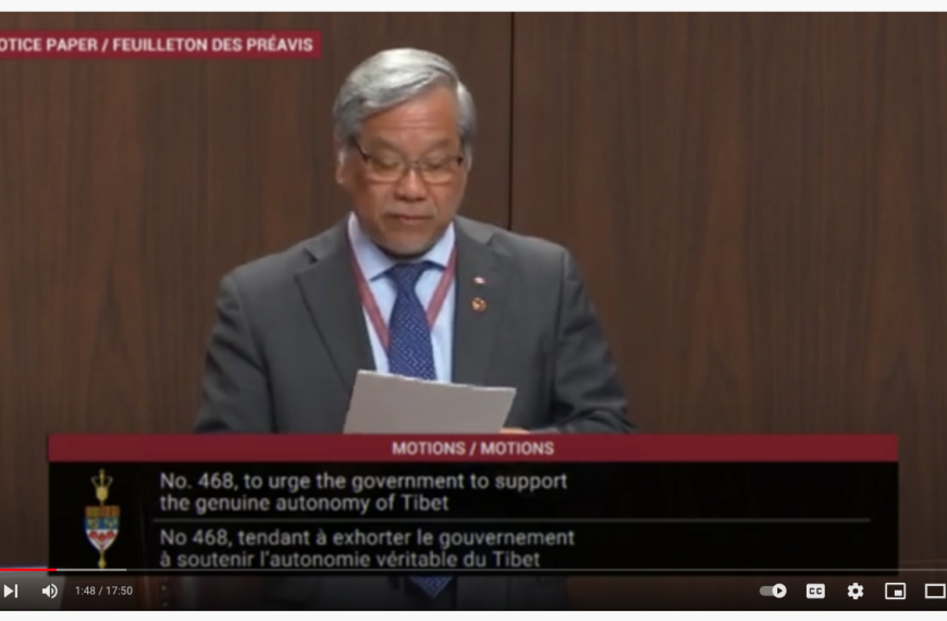 Canadian Senator presents notice of motion on reciprocal access to Tibet and other Tibet issues